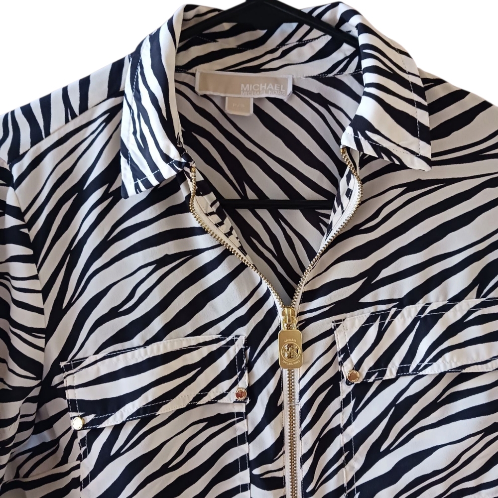 Michael Kors Black and White Zebra Utility  long-sleeved shirt